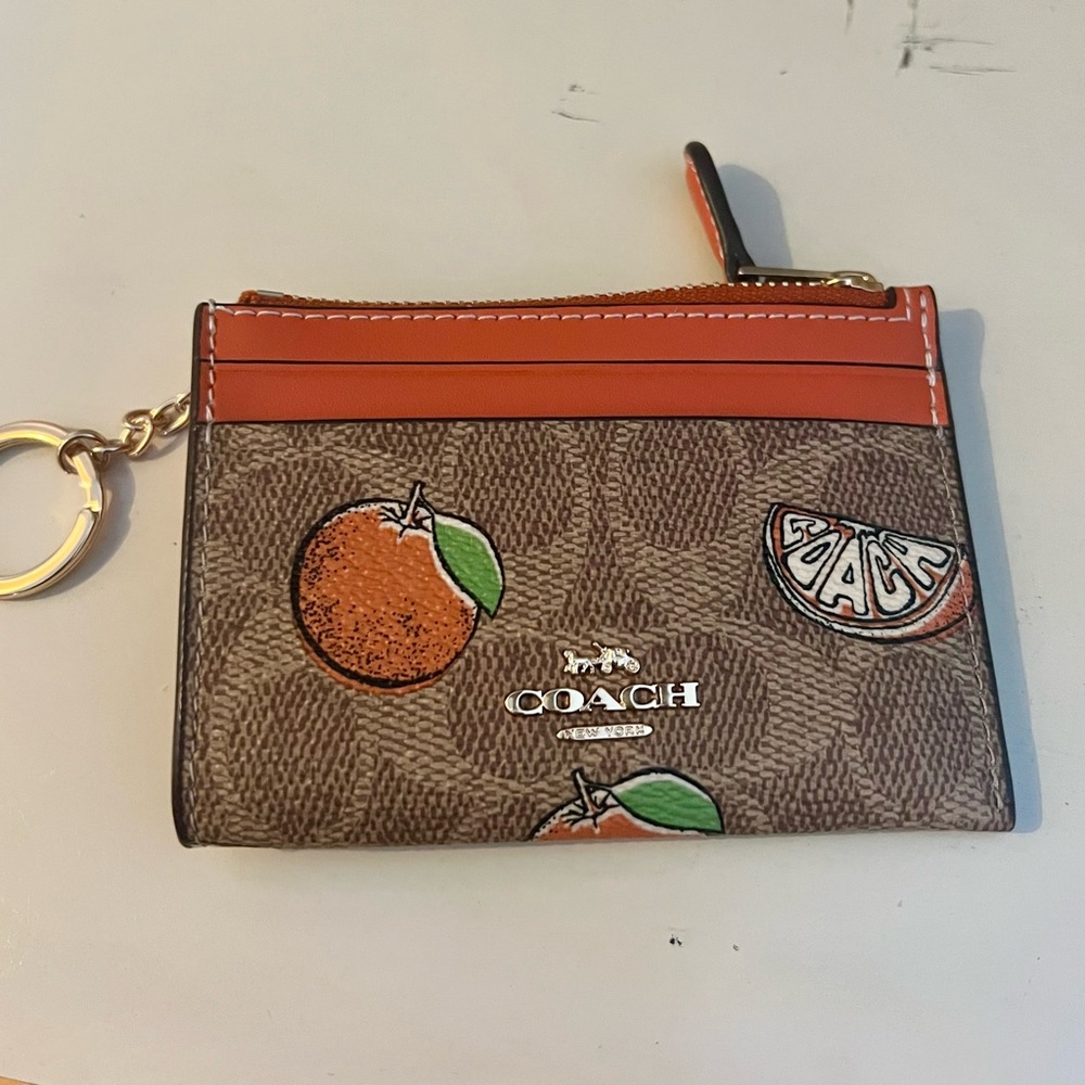 Coach Brown and Orange Card Holder with Fruit Design - Picture 2 of 4